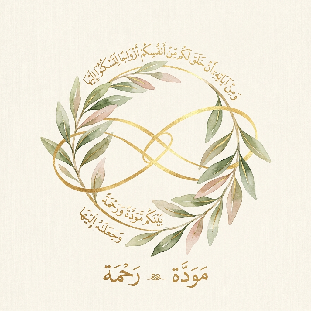 Mawaddah and Rahmah Calligraphy with Olive Wreath